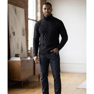 NOVAMEN - Black Miguel Cable Knit Turtleneck Sweater - Size Large NWT